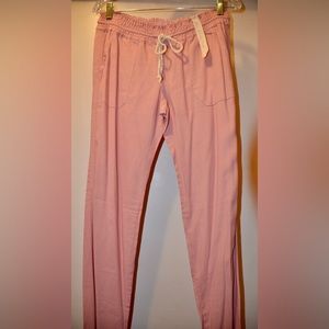 April Kiss Pink Linen Beach Pants: Size Small Flare Pants with adjustable laces